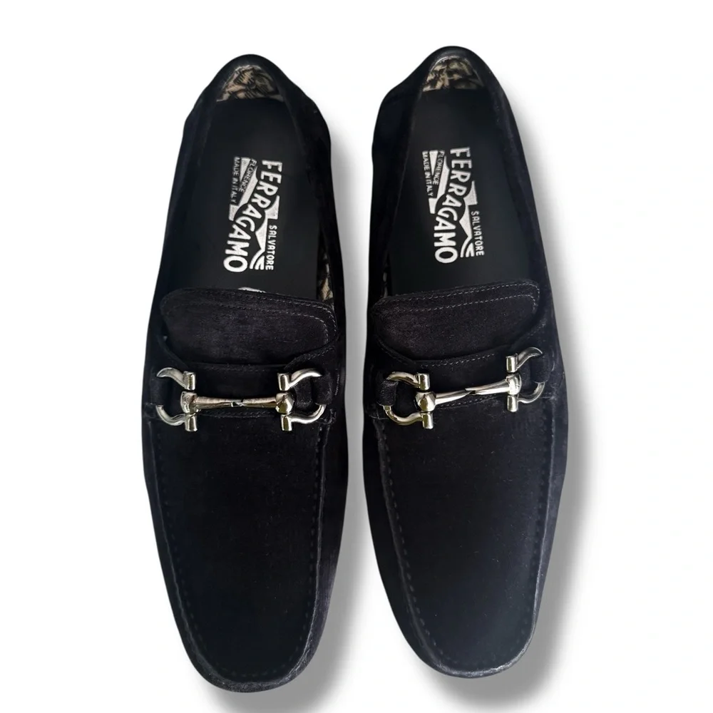 Ferragamo Parigi Gancini Bit Driver Black Nubuck Loafer Men’s 7 N (US 8) Italy